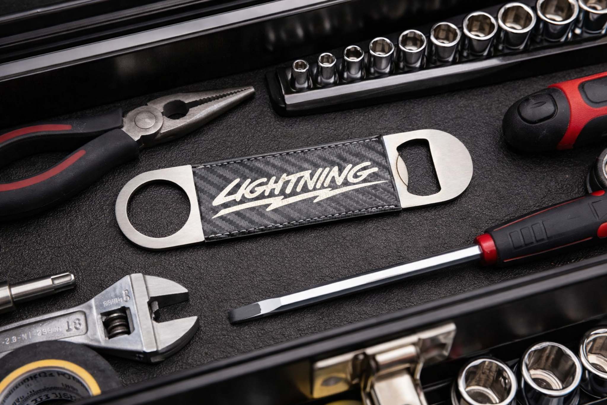 Lightning Carbon Fiber Leatherette Bottle Opener